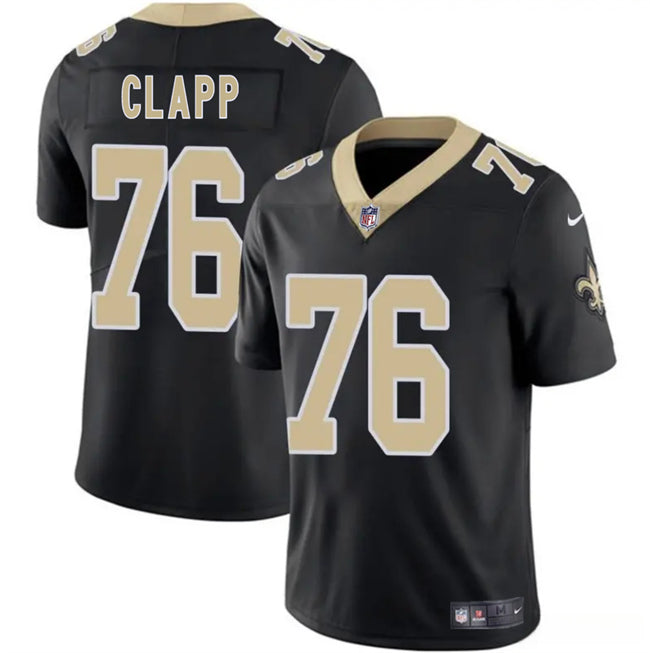 Mens New Orleans Saints #76 Will Clapp Black 2025 Vapor Limited Stitched Football Jersey