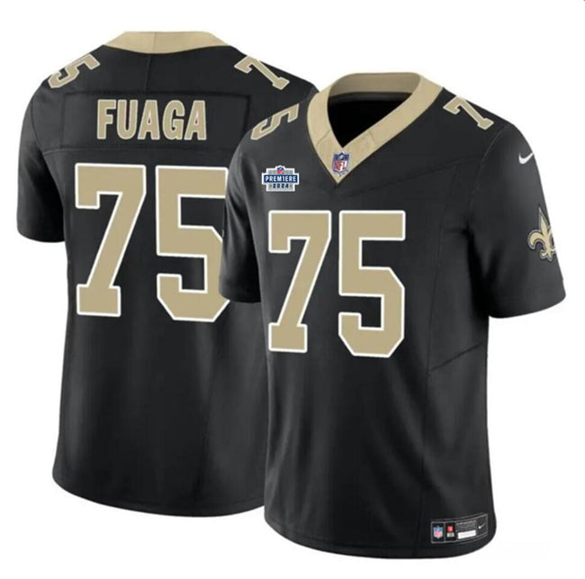 Mens New Orleans Saints #75 Taliese Fuaga Black 2024 With Dradt Patch FUSE Vapor Limited Stitched Football Jersey