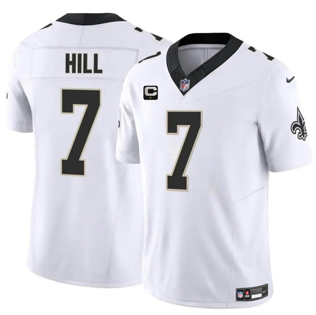 Mens New Orleans Saints #7 Taysom Hill White 2024 FUSE With 1-Star C Patch Vapor Limited Stitched Football Jersey