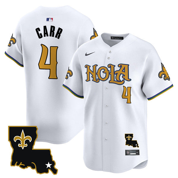 Mens New Orleans Saints #4 Derek Carr White Cool Base Stitched Baseball Jersey