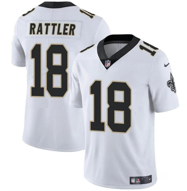 Mens New Orleans Saints #18 Spencer Rattler White Vapor Limited Stitched Football Jersey