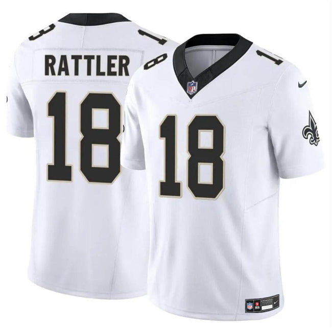 Mens New Orleans Saints #18 Spencer Rattler White FUSE Vapor Limited Stitched Football Jersey