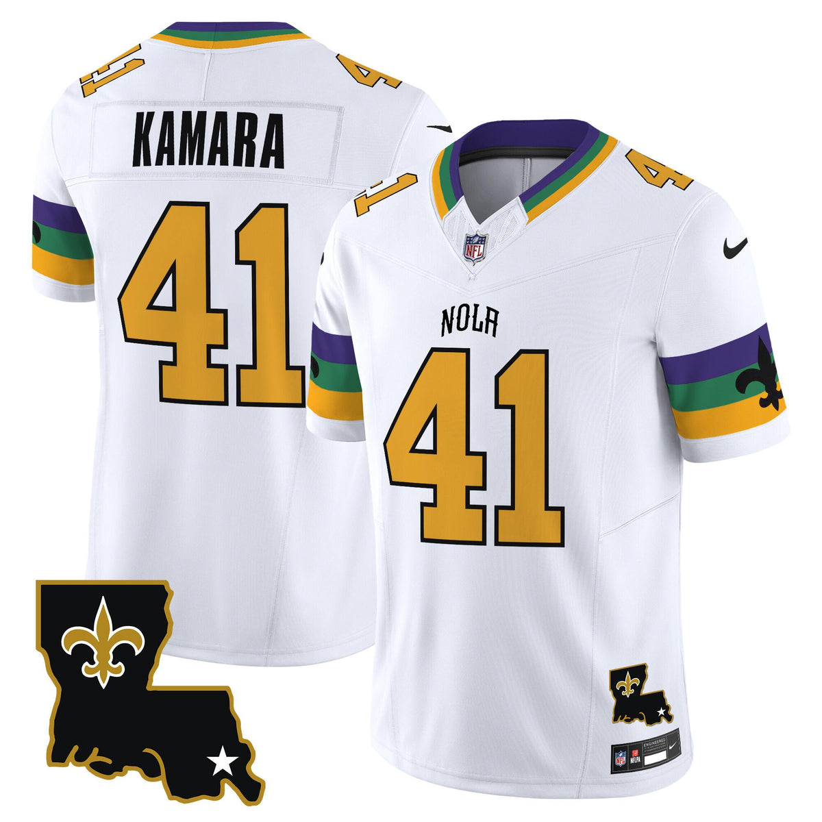 Mens New Orleans Saints #41 Alvin Kamara White 2024 FUSE Vapor Limited Stitched Jersey