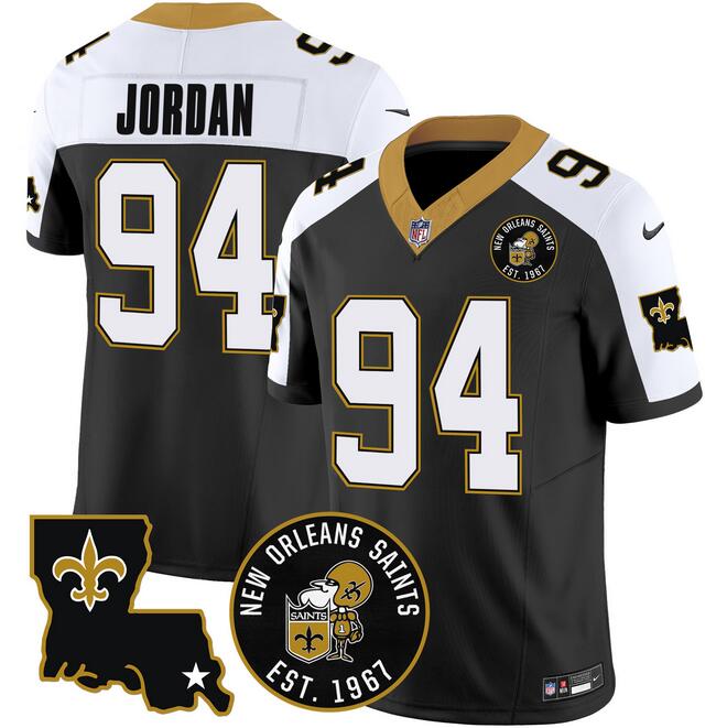 Mens New Orleans Saints #94 Cameron Jordan Black FUSE EST 1967 Patch Vapor Stitched Jersey