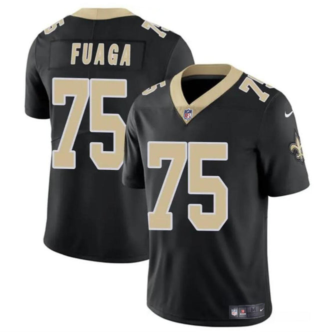 Mens New Orleans Saints #75 Taliese Fuaga Black 2024 Draft Vapor Limited Stitched Football Jersey