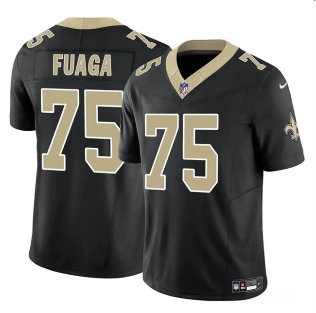 Mens New Orleans Saints #75 Taliese Fuaga Black 2024 Draft FUSE Vapor Limited Stitched Football Jersey