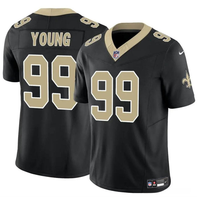Mens New Orleans Saints #99 Chase Young Black 2023 FUSE Vapor Limited Stitched Football Jersey