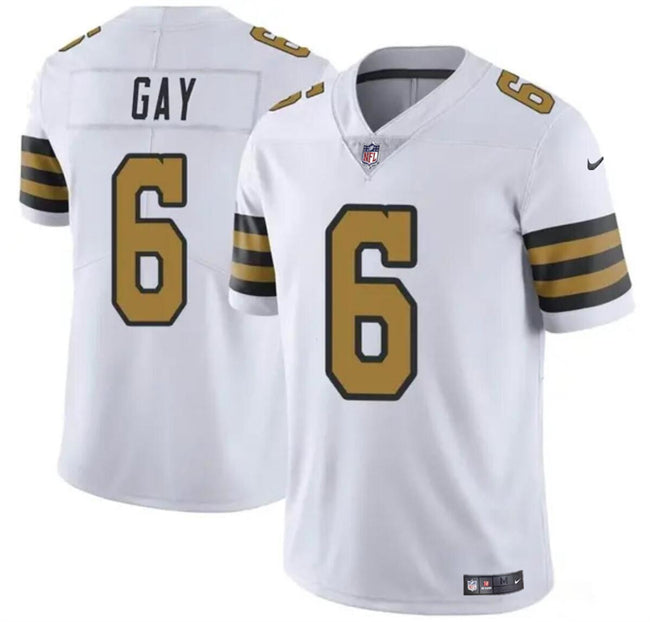 Mens New Orleans Saints #6 Willie Gay White Color Rush Limited Stitched Football Jersey