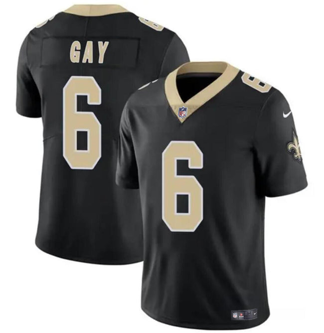 Mens New Orleans Saints #6 Willie Gay Black Vapor Limited Stitched Football Jersey