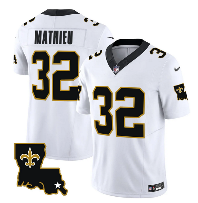 Mens New Orleans Saints #32 Tyrann Mathieu White 2023 FUSE 1987 Legacy Vapor Stitched Jersey