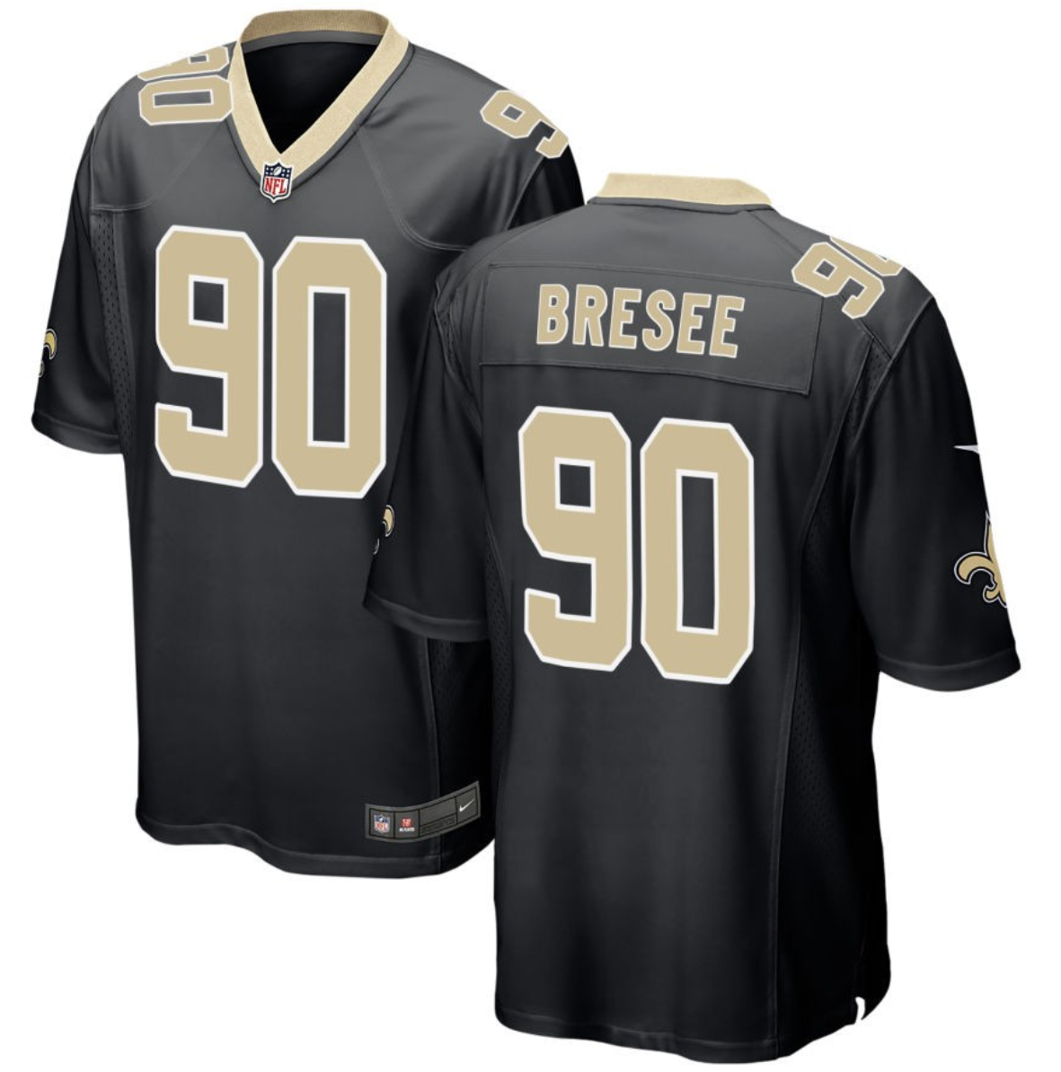 Mens New Orleans Saints #90 Bryan Bresee Black 2023 Draft Stitched Game Jersey