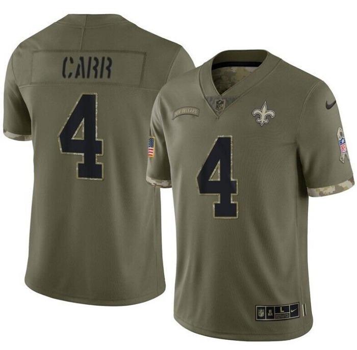 Mens New Orleans Saints #4 Derek Carr Olive Salute To Service Limited Stitched Jersey