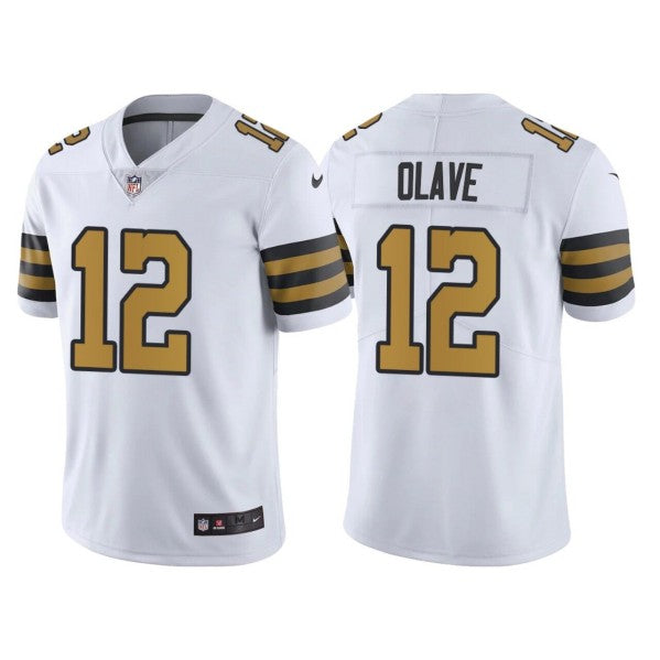 Mens New Orleans Saints #12 Chris Olave White Vapor Limited Stitched Jersey