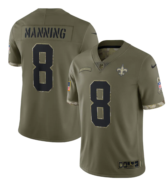 Mens New Orleans Saints #8 Archie Manning Olive 2022 Salute To Service Limited Stitched Jersey