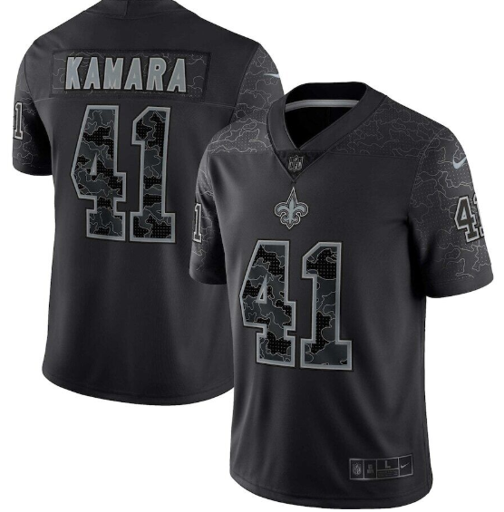 Mens New Orleans Saints #41 Alvin Kamara Black Reflective Limited Stitched Football Jersey