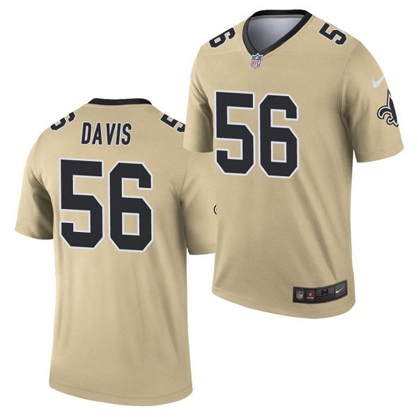 Mens New Orleans Saints #56 Demario Davis 2021 Gold Inverted Legend Stitched Jersey