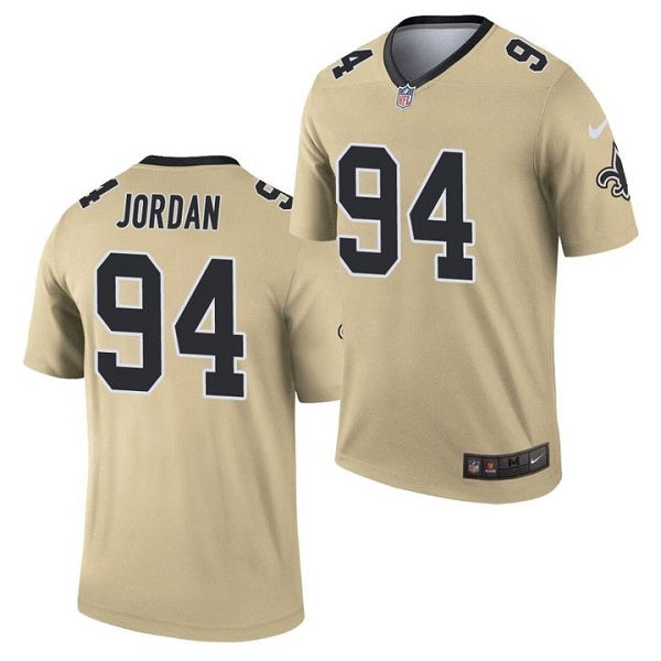 Mens New Orleans Saints #94 Cameron Jordan 2021 Gold Inverted Legend Stitched Jersey