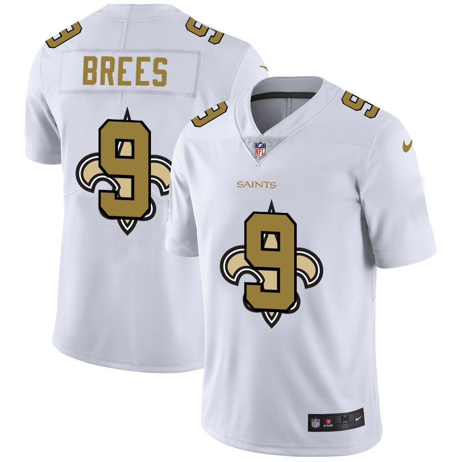 Mens New Orleans Saints #9 Drew Brees White Shadow Logo Limited Stitched Jersey