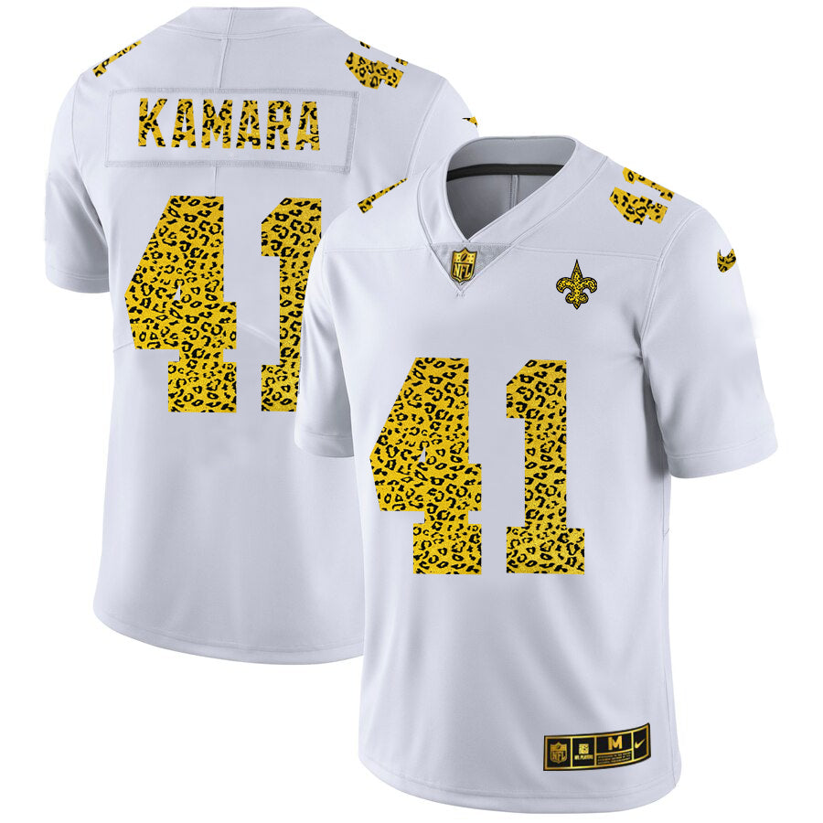 Mens New Orleans Saints #41 Alvin Kamara 2020 White Leopard Print Fashion Limited Stitched Jersey