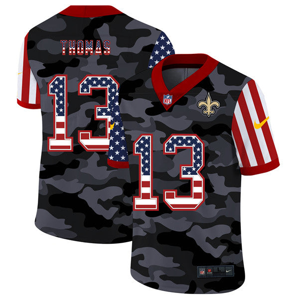 Mens New Orleans Saints #13 Michael Thomas 2020 Camo USA Flag Limited Stitched Jersey