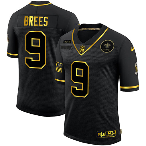 Mens New Orleans Saints #9 Drew Brees 2020 Black/Gold Salute To Service Limited Stitched Jersey