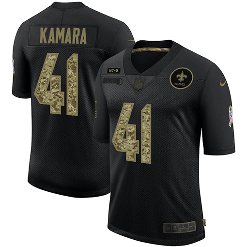 Mens New Orleans Saints #41 Alvin Kamara 2020 Black Camo Salute To Service Limited Stitched Jersey