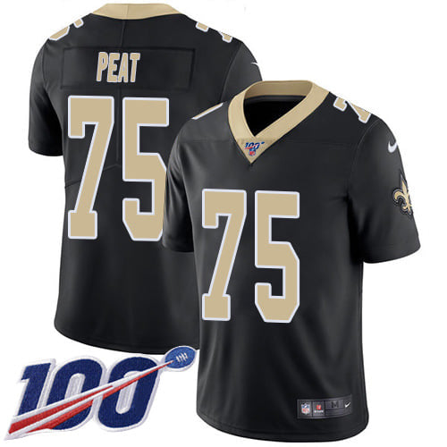 Mens New Orleans Saints #75 Andrus Peat 100th Season Black Vapor Untouchable Limited Jersey