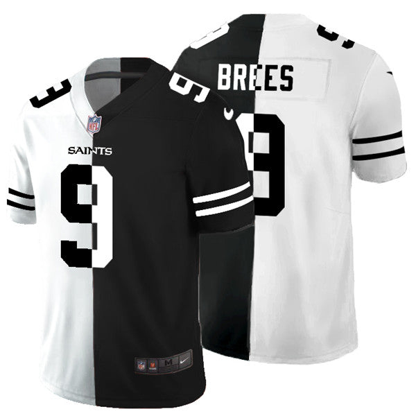 Mens New Orleans Saints #9 Drew Brees Black White Split Limited Stitched Jersey