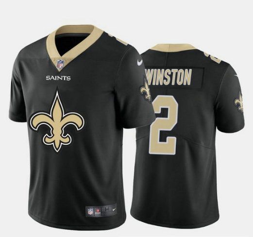 Mens New Orleans Saints #2 Jameis Winston Black 2020 Team Big Logo Limited Stitched Jersey