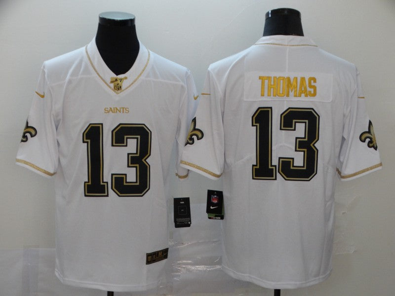 Mens New Orleans Saints #13 Michael Thomas White 2019 100th Season Golden Edition Limited Stitched NFL Jersey