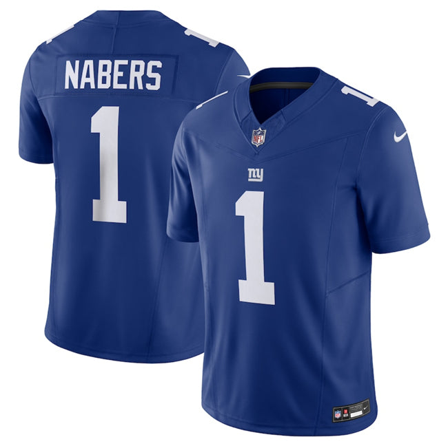 Mens New York Giants #1 Malik Nabers Blue 2024 Draft FUSE Vapor Untouchable Limited Stitched Jersey
