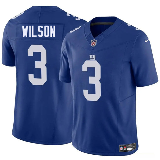 Mens New York Giants #3 Russell Wilson Blue 2025 FUSE Vapor Untouchable Limited Stitched Jersey
