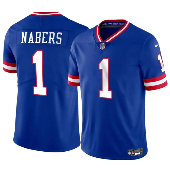 Mens New York Giants #1 Malik Nabers Blue 2024 Draft Throwback Vapor Untouchable Limited Stitched Jersey