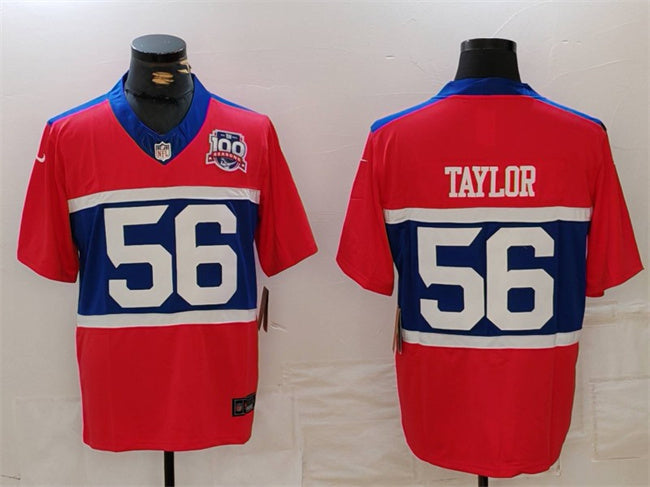 Mens New York Giants #56 Lawrence Taylor Century Red FUSE 100TH Season Commemorative Patch Limited Stitched Football Jersey