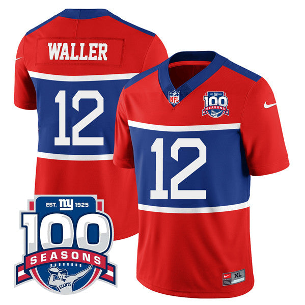 Mens New York Giants #12 Darren Waller Century Red FUSE 100TH Season Commemorative Patch Limited Stitched Football Jersey