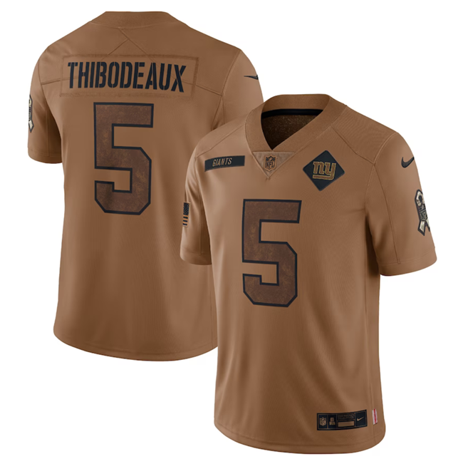 Mens New York Giants #5 Kayvon Thibodeaux 2023 Brown Salute To Service Vapor Untouchable Limited Stitched Jersey