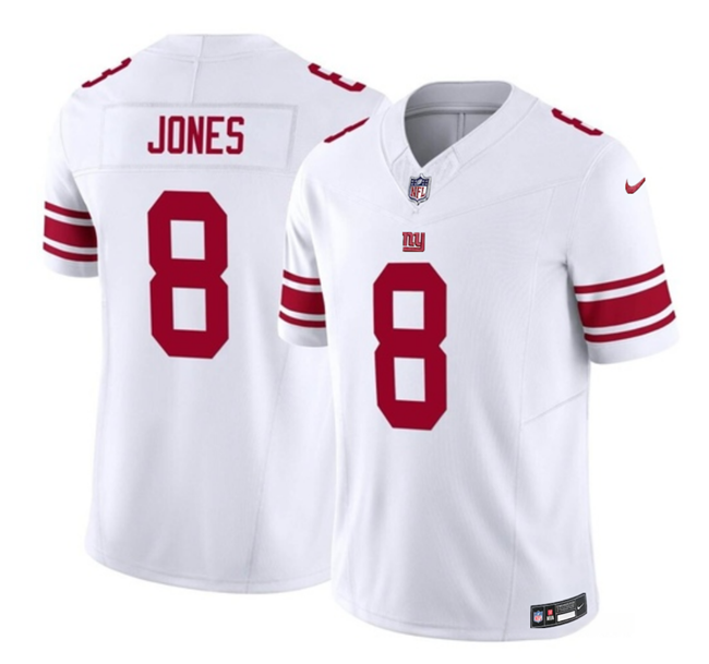 Mens New York Giants #8 Daniel Jones White 2023 FUSE Vapor Untouchable Limited Stitched Jersey