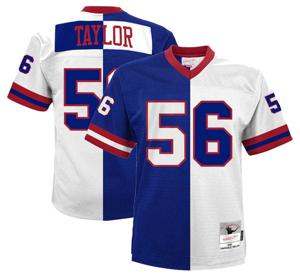 Mens New York Giants #56 Lawrence Taylor 1986 Blue/White Split Mitchell Ness Vapor Untouchable Limited Stitched Jersey