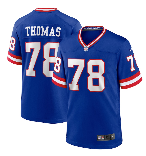 Mens New York Giants #78 Andrew Thomas Royal Classic Retired Player Stitched Game Jersey