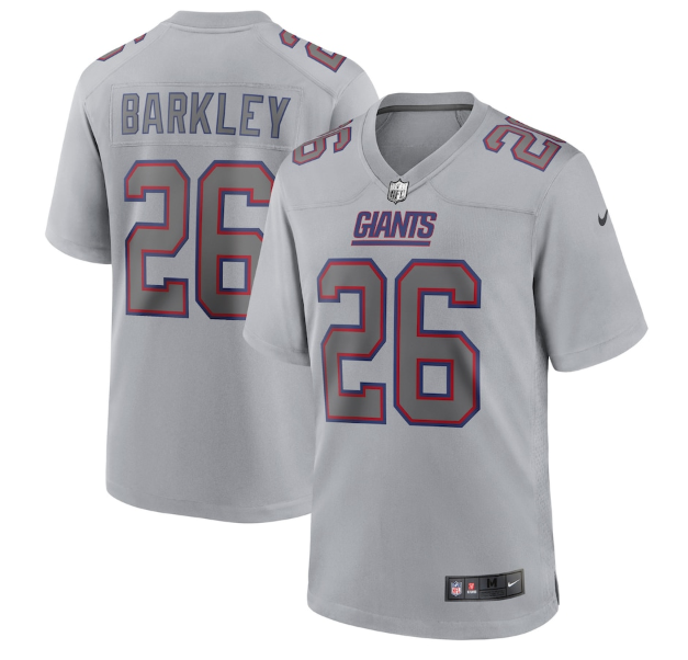 Mens New York Giants #26 Saquon Barkley Grey Atmosphere Fashion Stitched Game Jersey