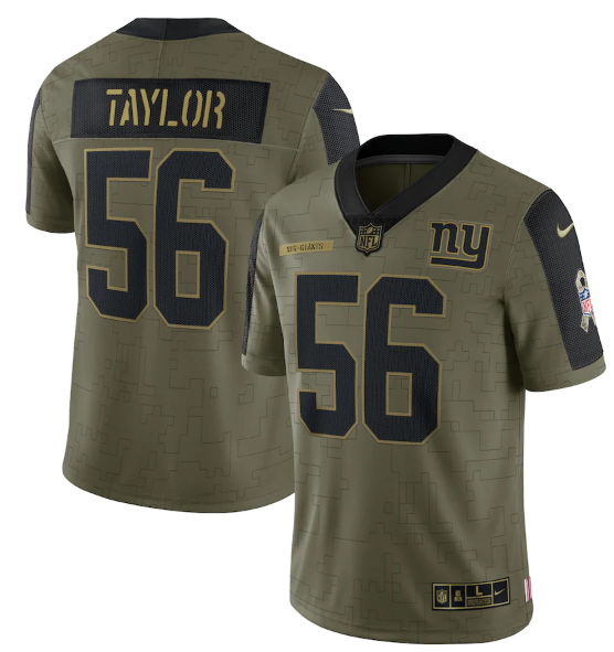 Mens New York Giants #56 Lawrence Taylor 2021 Olive Salute To Service Limited Stitched Jersey