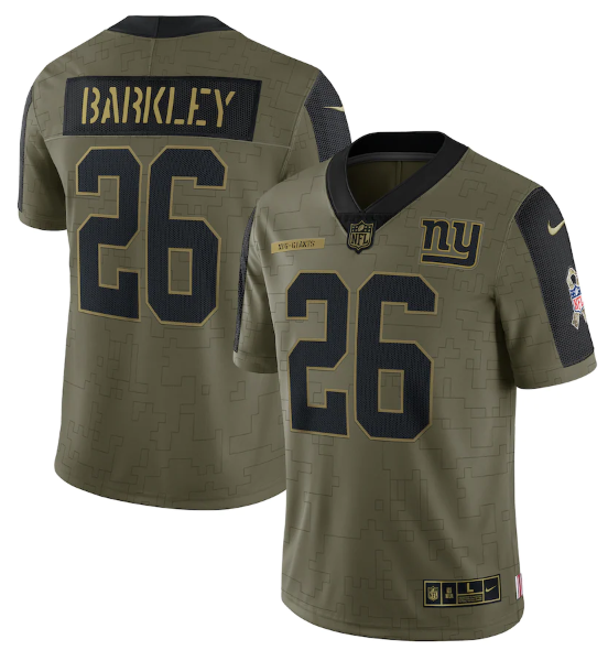 Mens New York Giants #26 Saquon Barkley 2021 Olive Salute To Service Limited Stitched Jersey