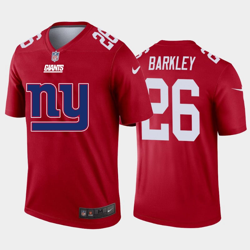 Mens New York Giants #26 Saquon Barkley Red 2020 Team Big Logo Inverted Legend Stitched Jersey