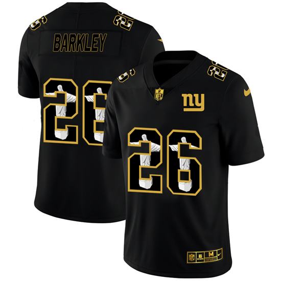 Mens New York Giants #26 Saquon Barkley 2020 Black Jesus Faith Edition Limited Stitched Jersey