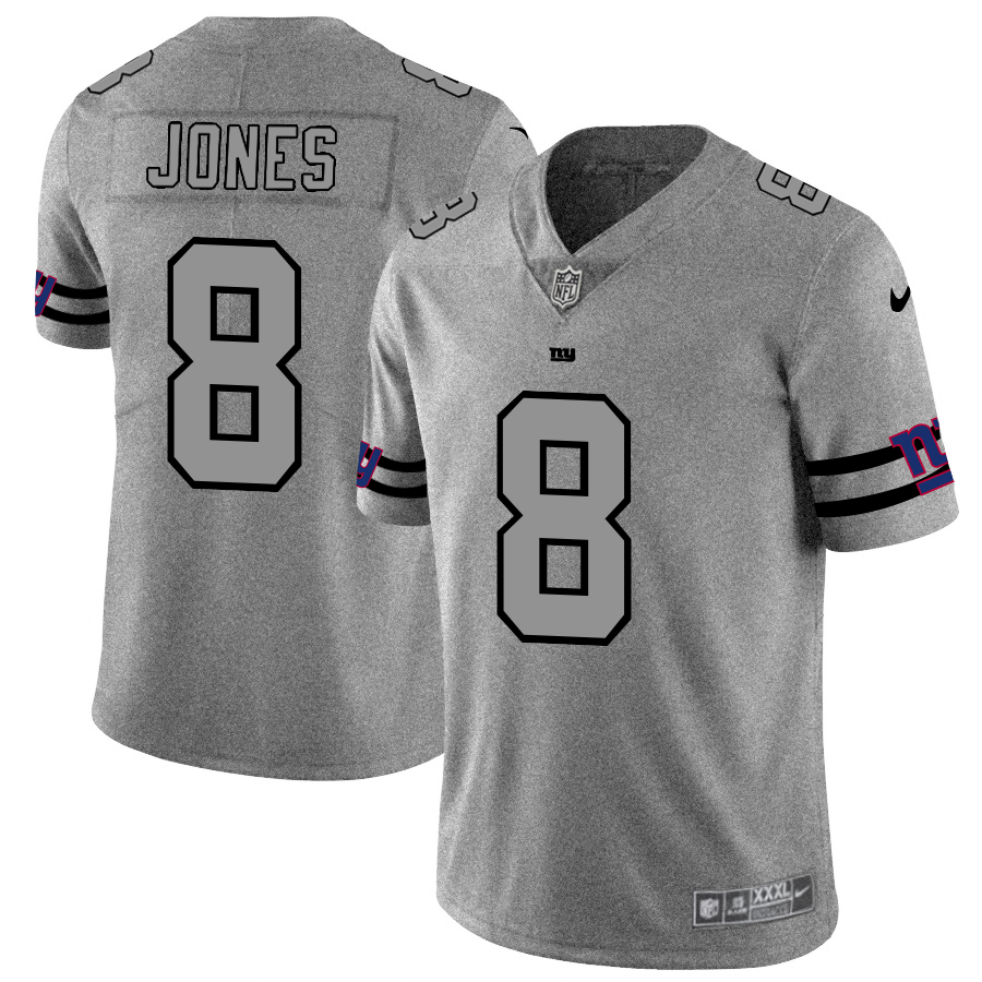 Mens New York Giants #8 Daniel Jones 2019 Gray Gridiron Team Logo Limited Stitched NFL Jersey