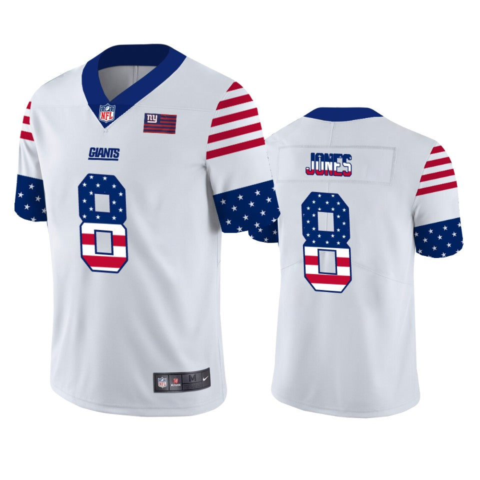 Mens New York Giants #8 Daniel Jones White 2019 USA Flag Fashion Limited Stitched NFL Jersey