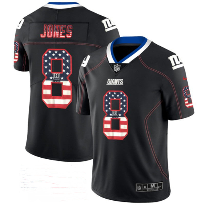Mens New York Giants #8 Daniel Jones Black USA Flag Color Rush Limited Fashion Stitched NFL Jersey