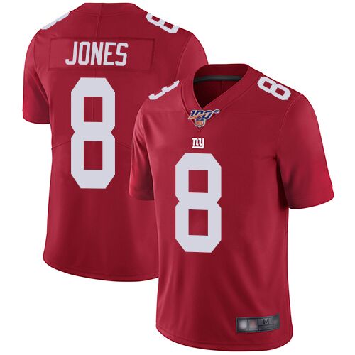 Mens New York Giants #8 Daniel Jones Red 2019 100th Season Vapor Untouchable Limited Stitched NFL Jersey
