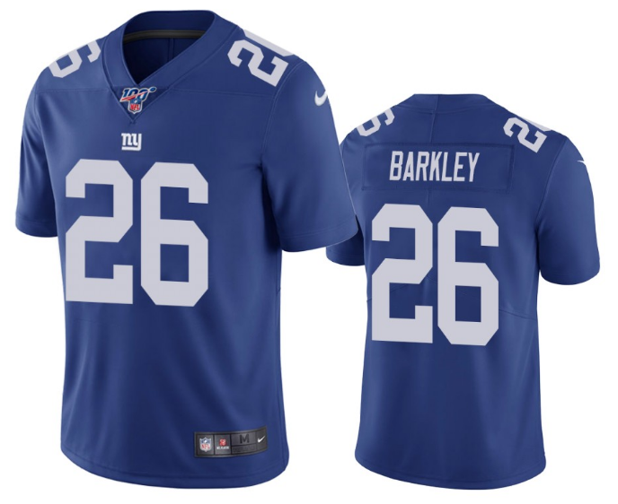 Mens New York Giants #26 Saquon Barkley Blue 2019 100th Season Vapor Untouchable Limited Stitched NFL Jersey