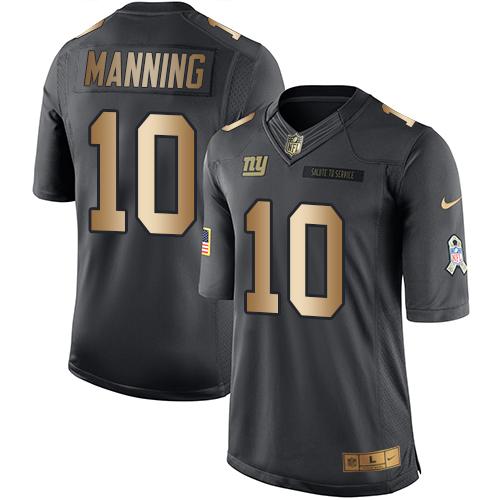 Nike Giants #10 Eli Manning Black Mens Stitched NFL Limited Gold Salute To Service Jersey